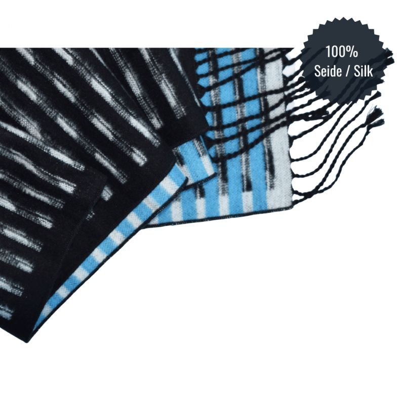 Seidenflanell Schal Schwarz mit Blauen Streifen